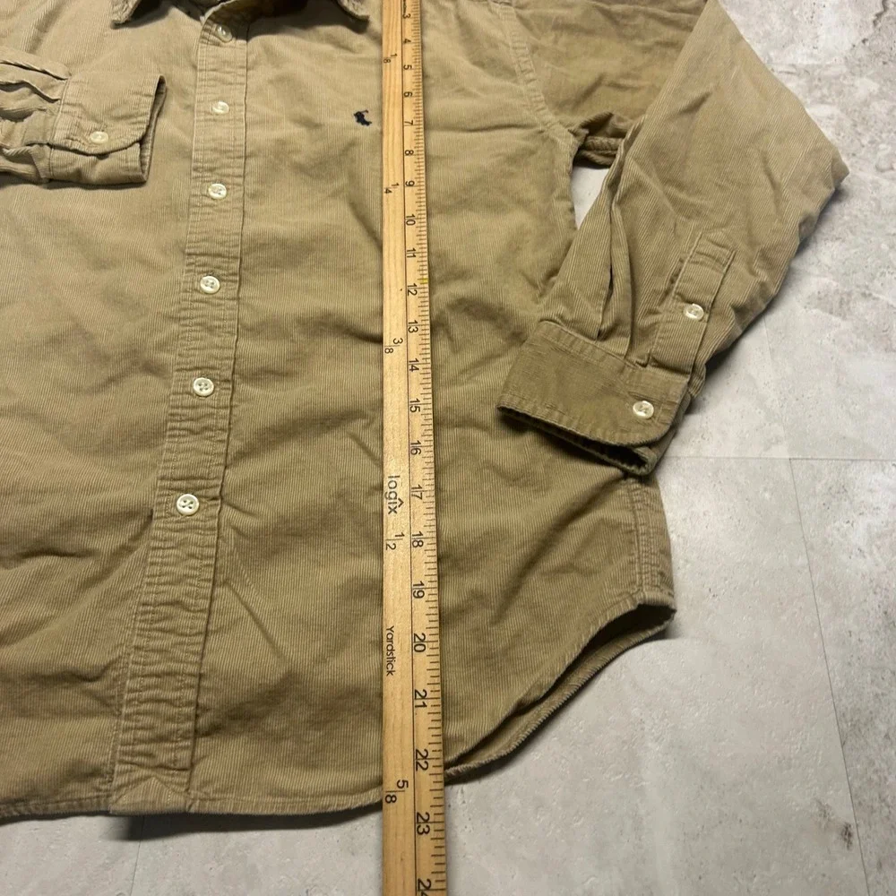 Ralph Lauren Corduroy Shirt Tan Boys Size M 12/14 Khaki Button Down Preppy